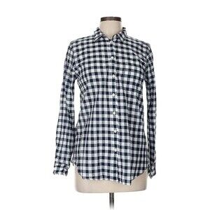 J. CREW Gingham Button Down Shirt Cotton Shirt Navy White Sz XS